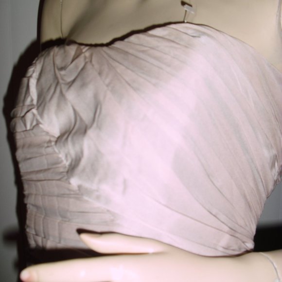 H & M party,cocktail,beige,ruched,gathered,strapless,boned for shape,bodycon - Picture 3 of 9